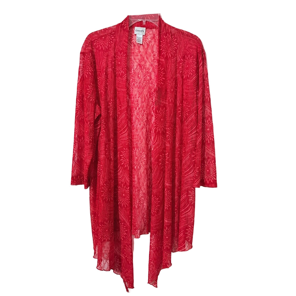 Chico’s Red Open Front Cardigan Women’s Size 3 XL Lightweight Drape Sweater